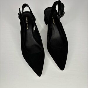 Pelle Moda Black Suede Pointed Toe Slingback Heels Women 6 SH7
